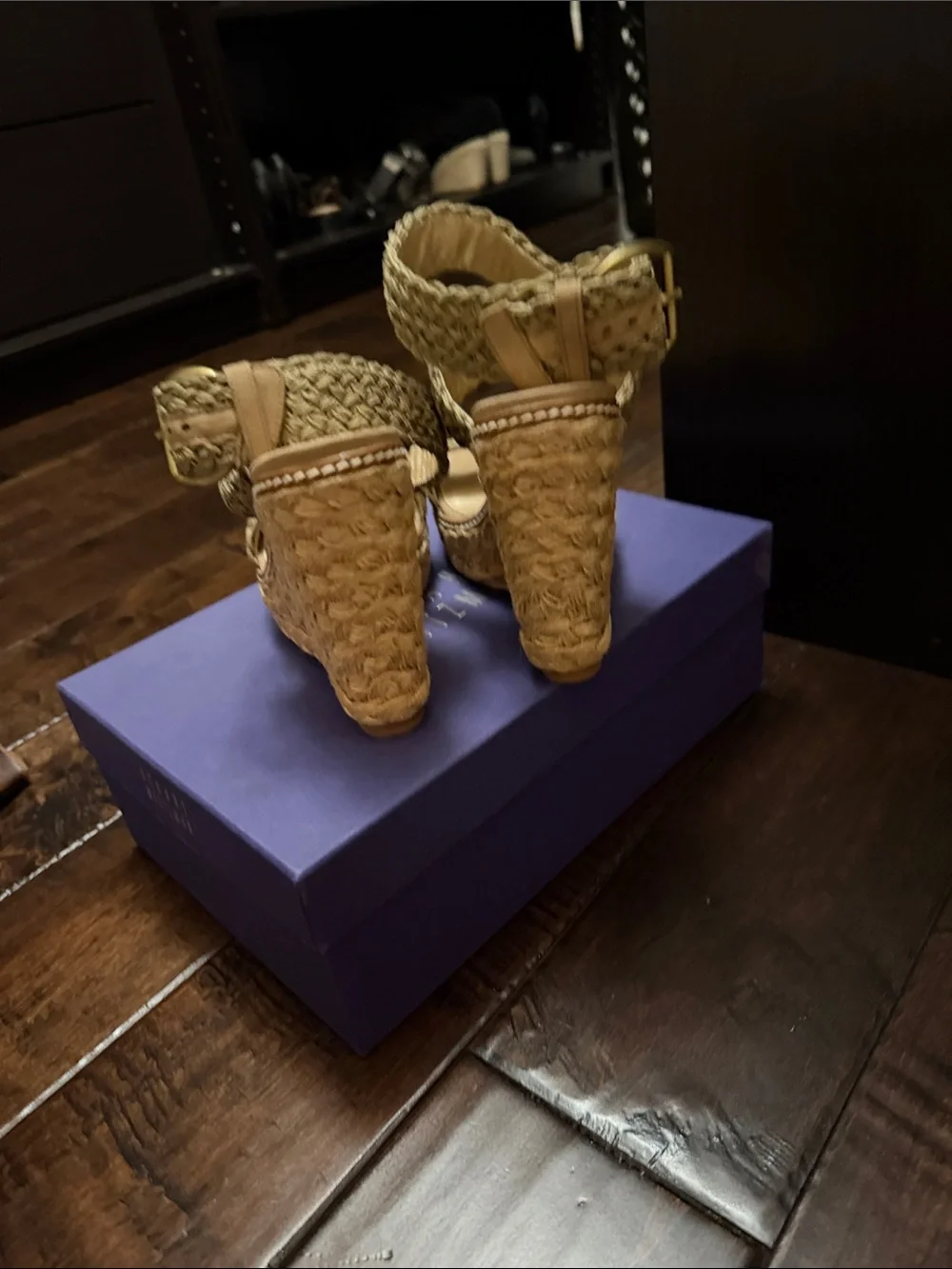 Stuart Weitzman Woven Ankle-Strap Wedge Sandals in Taupe